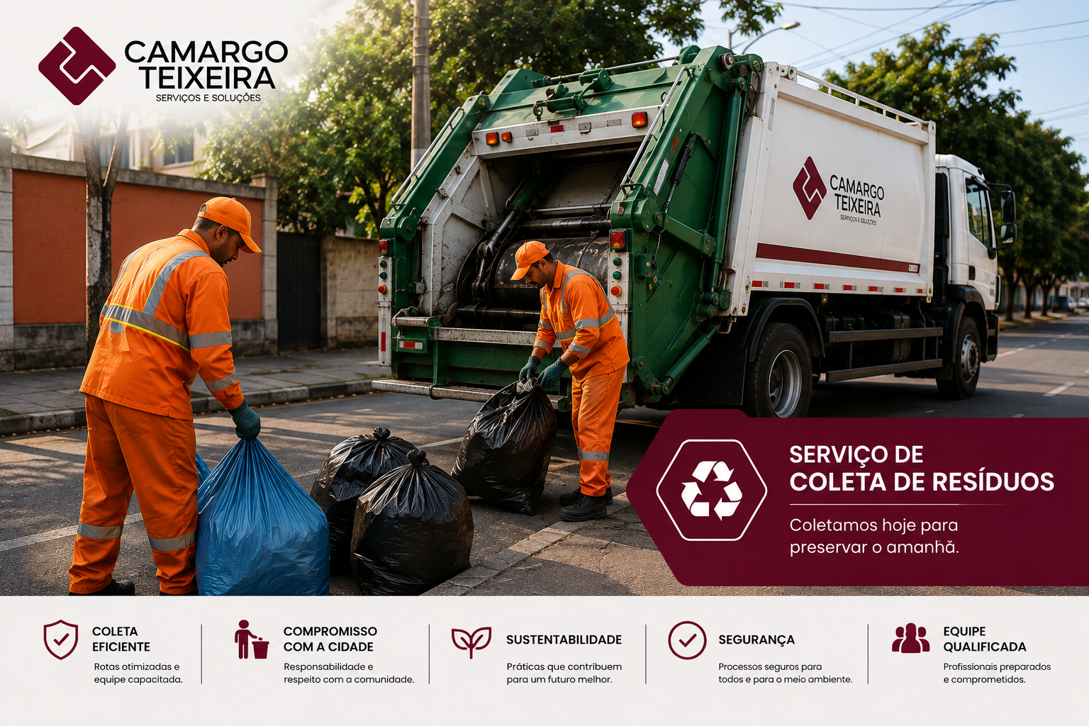 Equipe realizando serviço de limpeza urbana